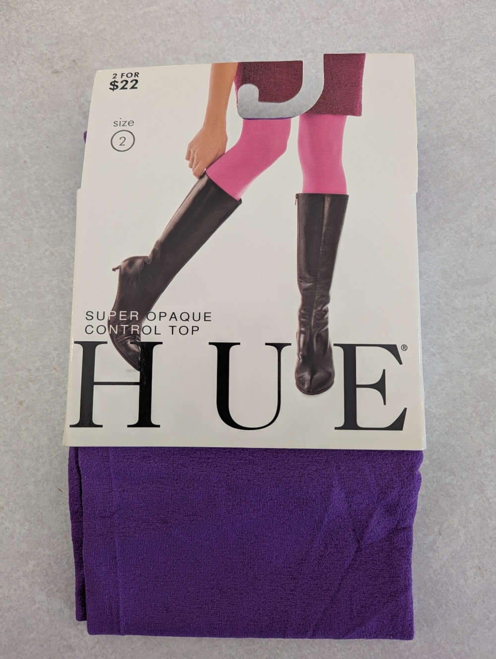 New HUE Super Opaque Control Top Tights Size 2 Passion Purple